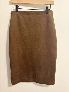 BCBGMAXAZRIA Brown Faux Suede Pencil Midi Skirt Size S